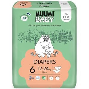 Scutece finlandeze eco Muumi Baby 6 Maxi, tip deschis, 12 - 24 kg, 36 bucati