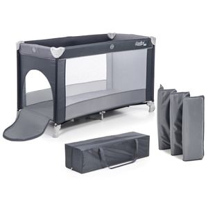 Patut pliant voiaj ultraportabil LikeSmart MOOLINO, protectii laterale, saltea inclusa, 0 luni+, gri