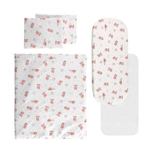 Set lenjerie pentru carucior, Lorelli, cu protectie impermeabila, 7 piese, Bears & Pillows Beige