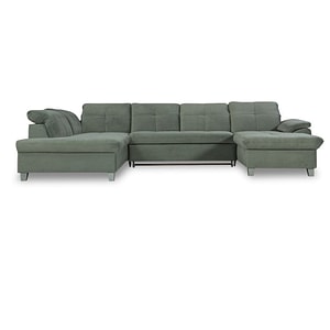 Coltar U extensibil Sevilia Lux, stanga, 6 locuri, tetiere reglabile, verde, 347 cm