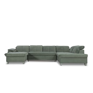 Coltar U extensibil Sevilia Lux, dreapta, 6 locuri, tetiere reglabile, verde, 347 cm