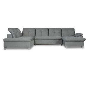 Coltar U extensibil Sevilia Lux, stanga, 6 locuri, tetiere reglabile, gri deschis, 347 cm