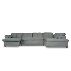 Coltar U extensibil Sevilia Lux, dreapta, 6 locuri, tetiere reglabile, gri deschis, 347 cm