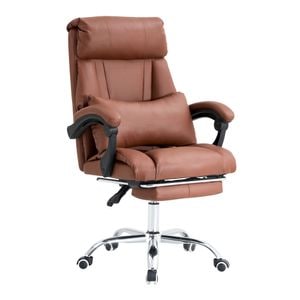 Scaun de birou DacEnergy, piele ecologica, suport extensibil pentru picioare, se roteste 360, perna in regiunea lombara, contur ergonomic, 64x67x104-114 cm, maro si crom