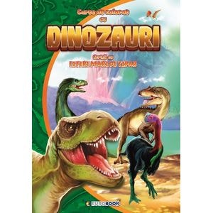 Carte de colorat cu dinozauri. Scrisa cu litere mari de tipar