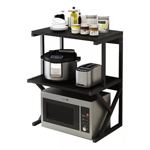 Raft universal, Quasar & Co., pretabil cuptor cu microunde, 2 niveluri, 54x37x68,5 cm, lemn/metal, negru