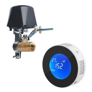 Pachet detector de gaz si electrovalva cu actionare automata WiFi, compatibil Tuya/Smartlife, Alb-negru