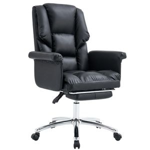 Scaun de birou DacEnergy, tapitat cu piele ecologica, baza cromata cu cinci spite, mecanism de balansare, suportpentru picioare, 66 x 64 x 106-116 cm, negru si crom