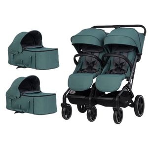 Carucior de gemeni 2 in 1 cu landouri textile EASYGO Echo Sage Green, omologat EN1888, 5 puncte, 0 luni+, Verde