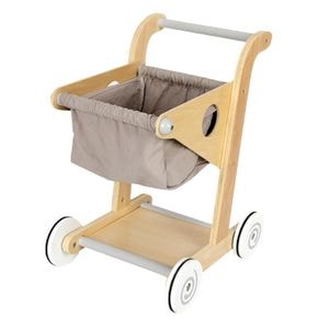 Carucior de Cumparaturi din Lemn pentru Copii Shopping Cart idealSTORE, Dimensiuni 45 x 30 x 34 cm, Durabil, Piese din Lemn fara margini ascutite, Design Modern