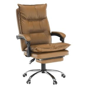 Scaun de birou DacEnergy, tapitat in piele ecologica, forma ergonomica, suport de picioare, inaltimereglabila, cotiere tapitate, 68 x 77 x 105-111 cm, maro si crom