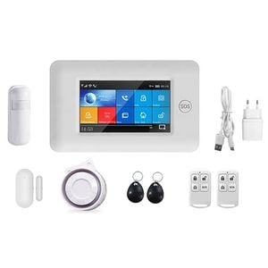 Kit sistem de alarma WiFi + GSM, touch screen, compatibil Alexa si Google Assistant, Alb