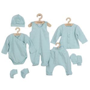 Set 7 piese New baby, body cu maneca lunga, bluza, pantalonasi, salopeta, caciulita, manusi, botosei, 56, bumbac 100%