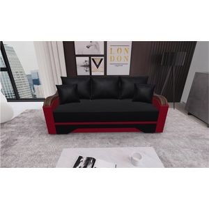 Canapea extensibila Bianca Babyface28 Fresh 8, 3 locuri, lada depozitare, 220 x 108 x 81 cm, culoare negru cu rosu
