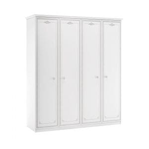 Dulap cu 4 usi pentru camera fetelor, Colectia Selena Grey, 186x61x212 cm, Alb
