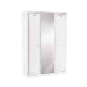Dulap cu 3 usi si oglinda pentru camera fetelor, Colectia Selena Grey, 145x61x206 cm, Alb