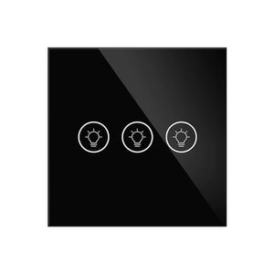 Intrerupator Smart WiFi cu dimmer integrat, 3 circuite, compatibil Tuya, Negru