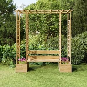 Pergola de gradina vidaXL, cu banca si jardiniera, lemn masiv pin tratat, 60x60x198 cm