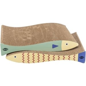 Carton de zgariat pentru pisici Trixie, Forma Peste, 2 buc, 40x30x11 cm, Verde Menta/Crem, 48015
