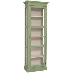 Vitrina cu 1 usa sticla, pereti sticla, culoare exterior verde deschis P054, culoare interior crem P015, dublu color, 100% lemn masiv