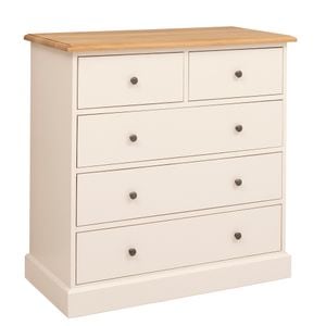 Comoda cu 2 sertare inguste + 3 sertare largi, blat stejar, culoare top maro deschis P061, culoare corp crem P015A, dublu color, 100% lemn masiv