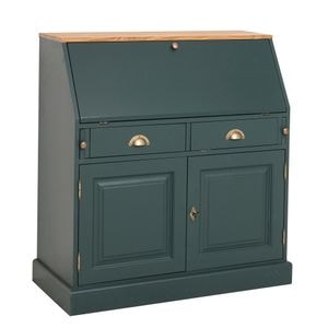 Mobilier birou cu blat masa incorporat, 2 usi si 2 sertare, BAS, culoare top maro deschis P001, culoare corp negru verde P087, dublu color, 100% lemn masiv