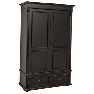 Dulap cu 2 usi si 2 sertare, 2 straturi de culori vopsit, 100% lemn masiv, 128 x 62 x 206 cm, negru