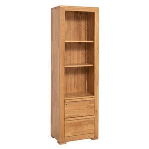 Etajera cu doua sertare Wild Oak, sertare pe sine metalice, lacuit si vopsit, 100% lemn masiv P061, 60 x 40 x 190 cm, maro deschis