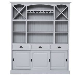 Mobilier de bar cu suport pentru pahare si sticle, lemn masiv, 180 x 41 x 210 cm, gri