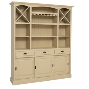 Mobilier de bar cu suport pentru pahare si sticle, lemn masiv, 180 x 41 x 210 cm, crem