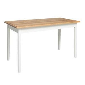 Masa cu blat stejar, dim. 140x70x78, culoare blat maro deschis P061, culoare picioare alb murdar P039A, dublu color, 100% lemn masiv