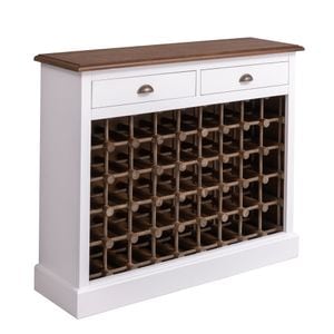 Suport sticle vin cu 2 sertare, lemn masiv, 110 x 34 x 90 cm, alb-maro