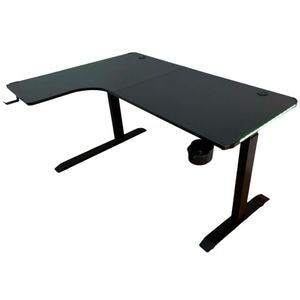 Birou de colt V11, Led RGB cu telecomanda, 140 x 100 x 60 cm, suprafata black carbon