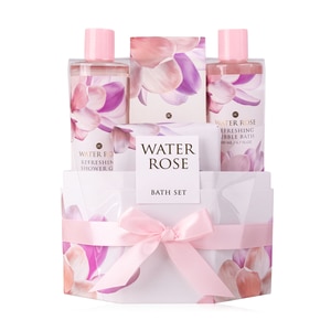 Set: gel de dus 200ml + baie cu bule 200 ml, 100g sapun solid + 100g sare de baie 100g, Accentra Water Rose
