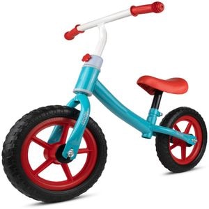 Bicicleta de echilibru fara pedale, LikeSmart Push Bike, Ghidon reglabil, Sa Moale, Manere anti alunecare, Roti Spuma EVA 12, Greutate Maxima 35 kg, Albastru/Rosu