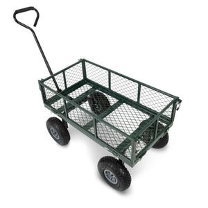 Carucior transport marfa DacEnergy, cadru puternic din otel, roti mari, gonflabile, posibilitate de incarcare pana la 500 kg, verde si negru