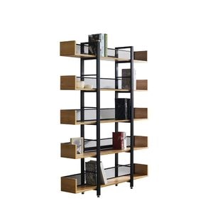 Raft DacEnergy, realizat din metal, rafturi din DTD laminat, 5 polite, cu picioare de nivelare, modern, 120 x 30 x 180 cm, negru si salcam