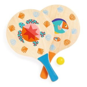 Set rachete de plaja, Djeco, din lemn, 4 piese, +5 ani
