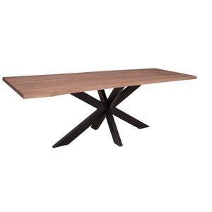 Masa cu blat pin cu picioare metalice X Dublu, 240x100x78 cm, culoare blat maro deschis P096, culoare picioare negru, periat adanc