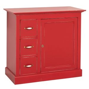 Comoda mica cu 1 usa, 3 sertare, culoare rosu P047A, vopsit antichizat, 100% lemn masiv