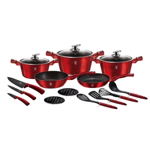 Set oale marmorate Berlinger Haus BH 6162 Burgundy Metalic Line, 17 piese