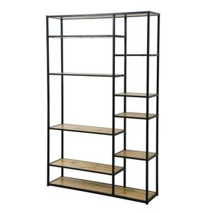 Etajera DacEnergy, structura metalica, rafturi din MDF laminat,aspect elegant, 10 zone de depozitare, 120 x 30 x 188 cm, culoare neagra si stejar