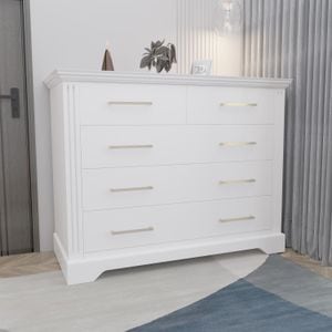 Comoda Darius, 4 sertare, lemn masiv tei, 115.4 x 41.8 x 90 cm, alb