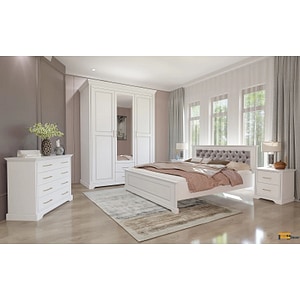 Set mobila dormitor Darius velvet, 5 piese, lemn masiv tei, alb
