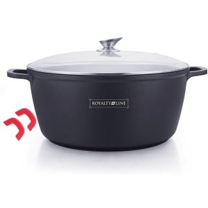 Oala mare, 23,4 litri, 44 cm  tip cratita marmorata antiaderenta, cu capac, pentru zacusca, bulion, gemuri, cu protectie manere din silicon Royalty Line BS44ML