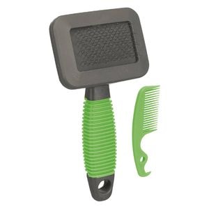 Perie soft pentru rozatoare Trixie, cu pieptene de curatat, 7x13 cm, Gri/Verde, 6288