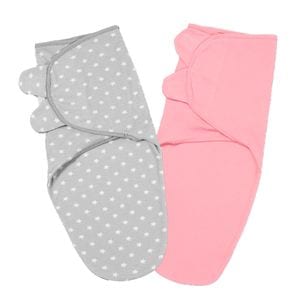 Set 2 sisteme de infasat reglabil Kidizi Peach Grey Stars, bumbac 100%, 0-3 luni