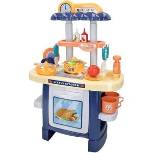 Set bucatarie interactiva SALAMANDRA KIDS, cu lumini si sunete, 28 piese, albastru
