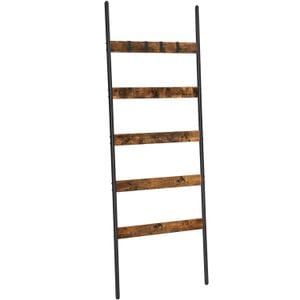 Cuier baie tip scara inclinata VASAGLE, cadru din otel cu 5 nivele, agatatori detasabile, 65x178cm, maro rustic si negru