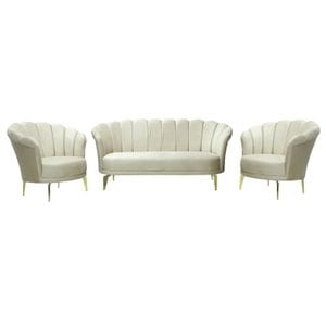 Set canapea Lotus cu 2 fotolii, 150 x 72 x 78 cm, baby face, Crem
